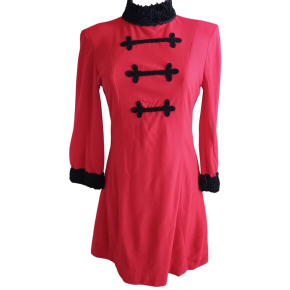 Vintage 1960's Majorette Dress 8/10 Red Black Knit Textured Cuffs Teena Paige - Picture 2 of 7